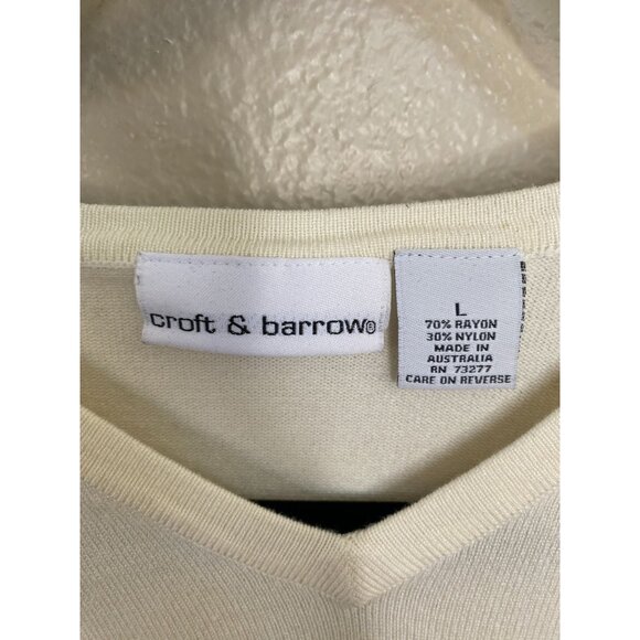 Croft & Barrow Womens Striped Knit Sweater L Rayon tan/black v-neck short sleeve - Picture 3 of 6